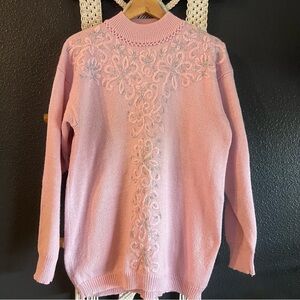 Jaclyn Smith Light Pink Embroidered Turtleneck Sweater